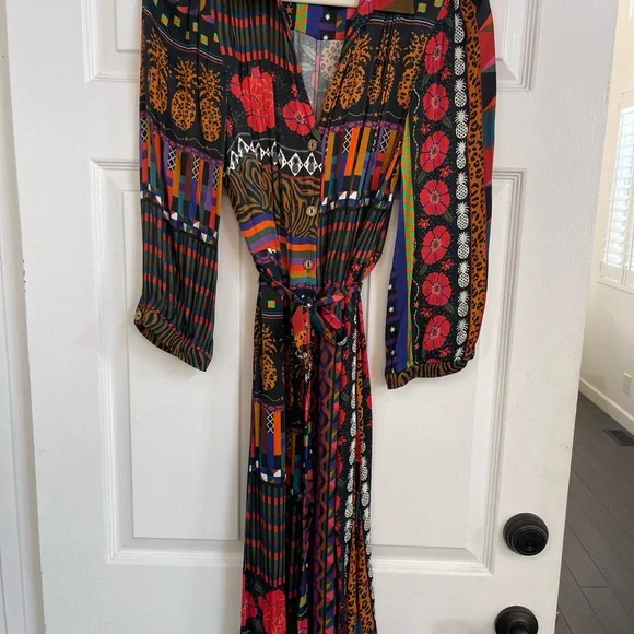 Anthropology FARM Rio Red and Blue Tiered Tie Front Sundress - Picture 4 of 13